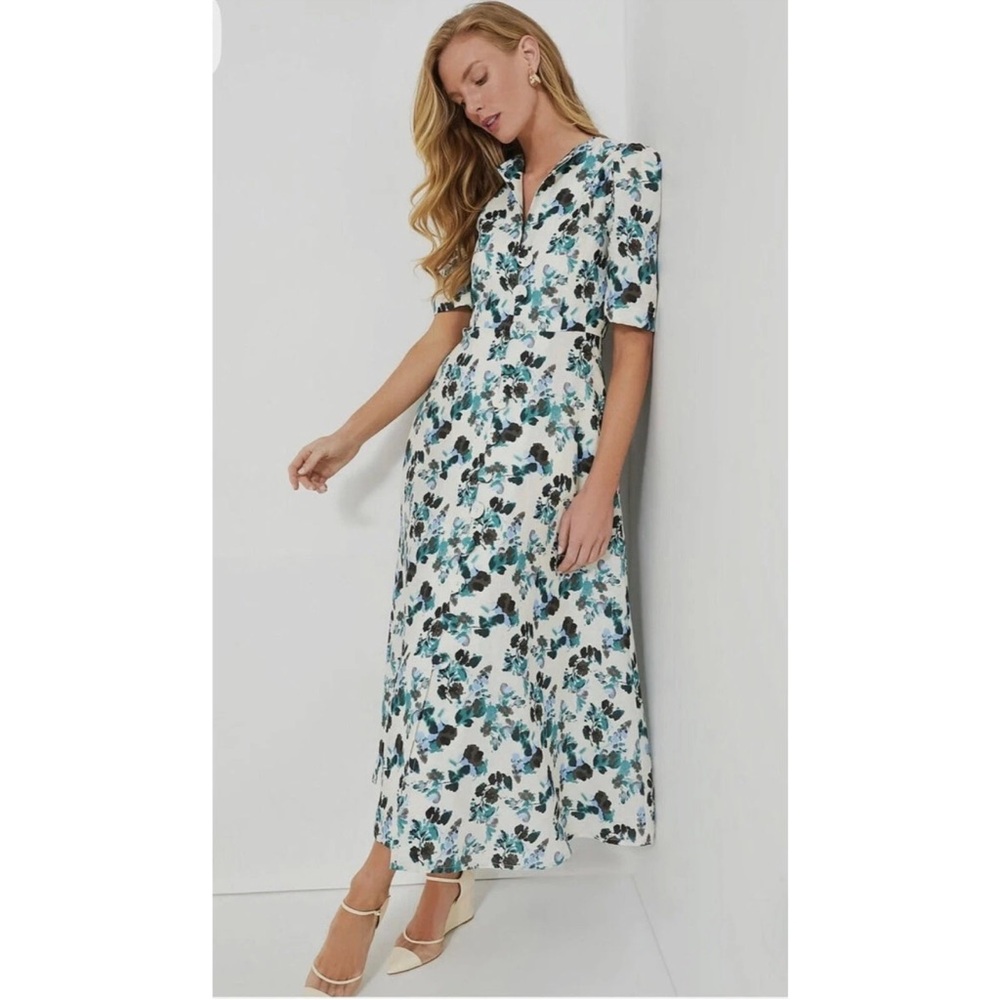 Tuckernuck White Maxi Dress with Teal and Black Floral Print